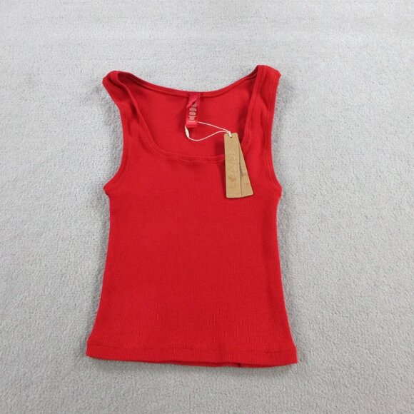 SKIMS Cotton Rib Tank Top Womens Small Cranberry Red Ribbed Strappy Sleeve NWT - Picture 2 of 7
